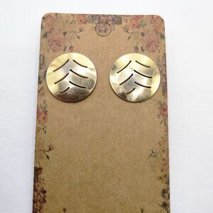 Gold Tone Round Pierced Earrings Disc Cut Out Post